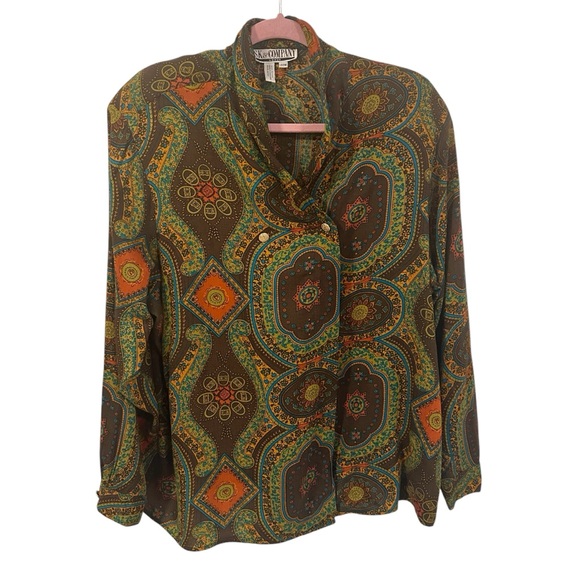 Vtg SK & Company Blouse Size 22W Retro Paisley Print Shoulder Pads Grandma Chic - Picture 1 of 11